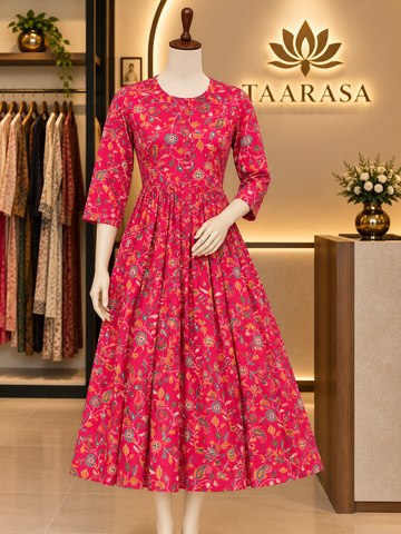 Hot Pink Floral Feeding Kurti