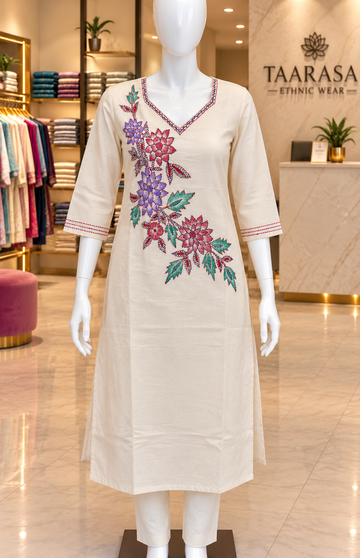 Khadi cotton Kurti with flower bunch K12
