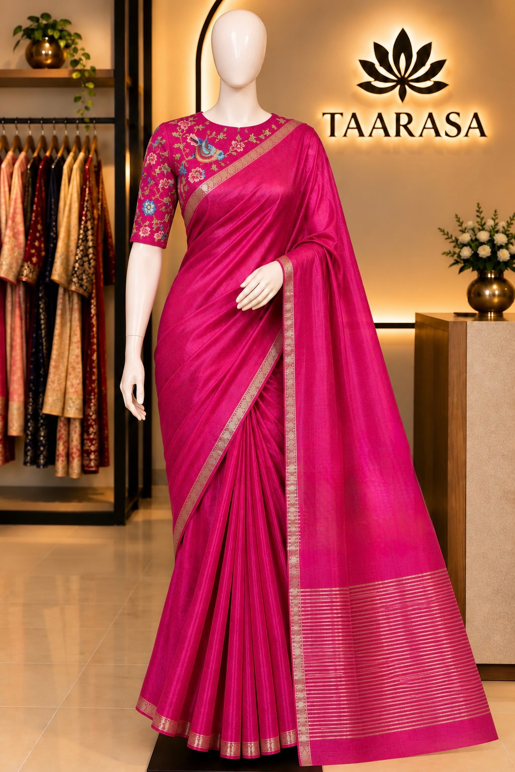 Semi Mysore silk saree with embroidered blouse M03