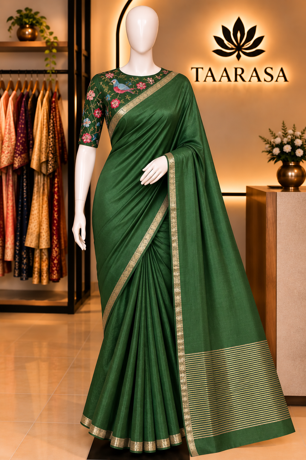 Semi Mysore silk saree with embroidered blouse M03