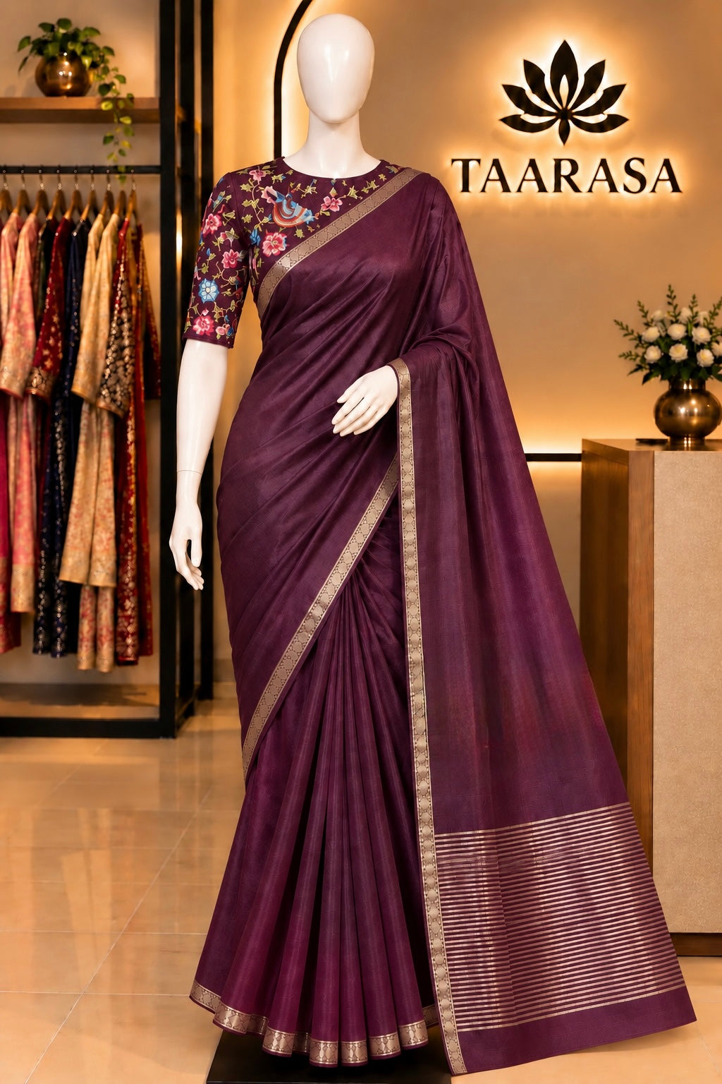 Semi Mysore silk saree with embroidered blouse M03