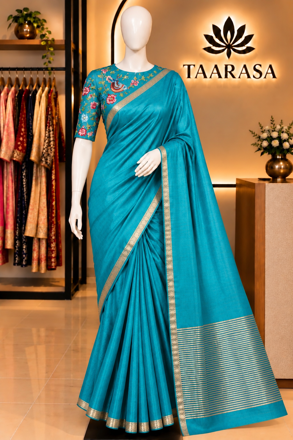 Semi Mysore silk saree with embroidered blouse M03