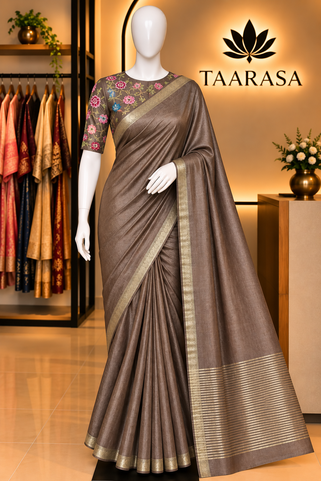 Semi Mysore silk saree with embroidered blouse M03