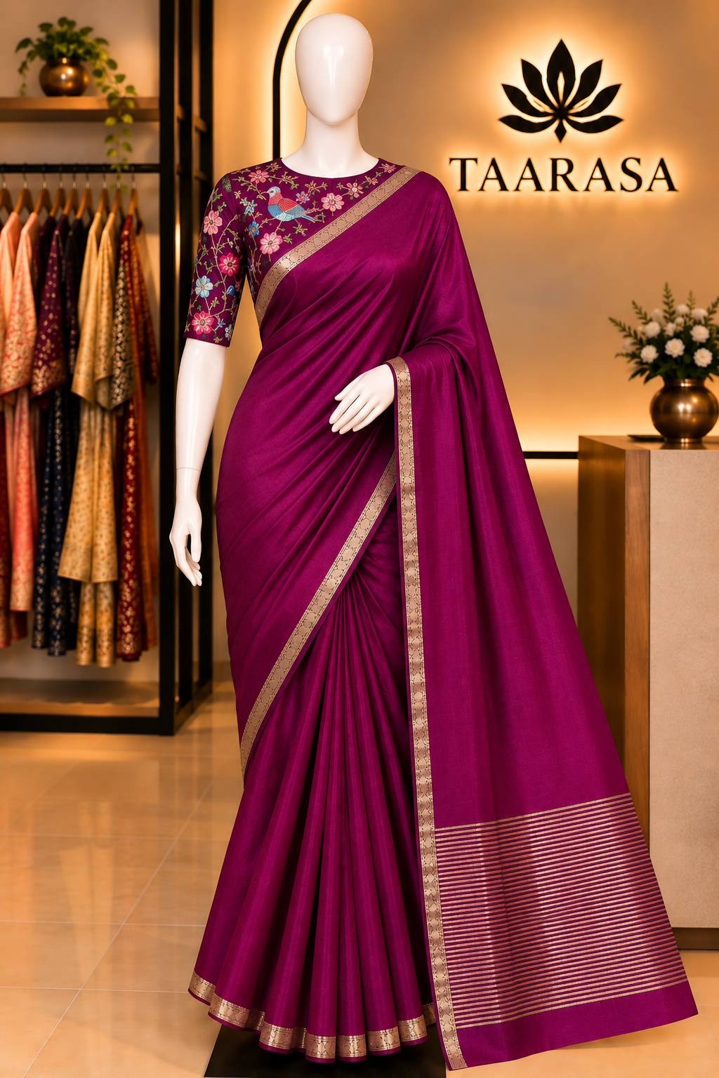 Semi Mysore silk saree with embroidered blouse M03