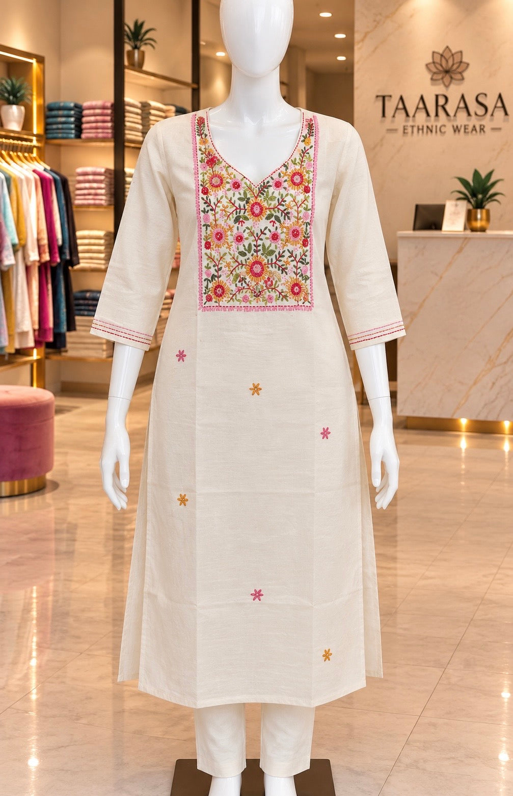Khadi Cotton Kurti with multicolor work K13