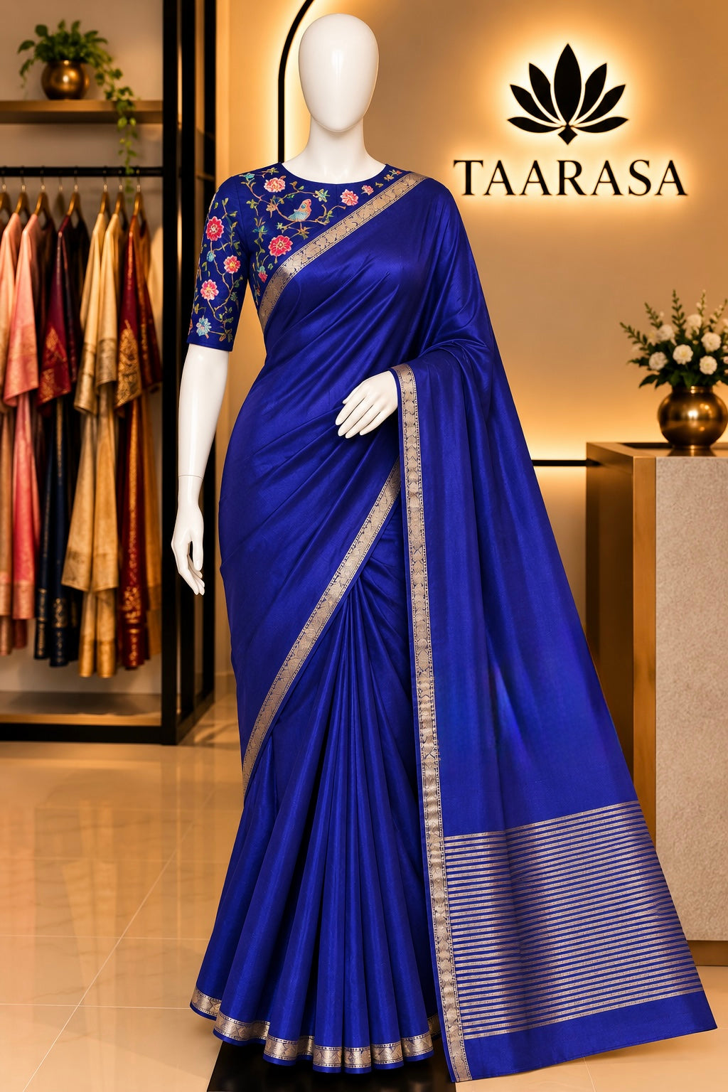 Semi Mysore silk saree with embroidered blouse M03