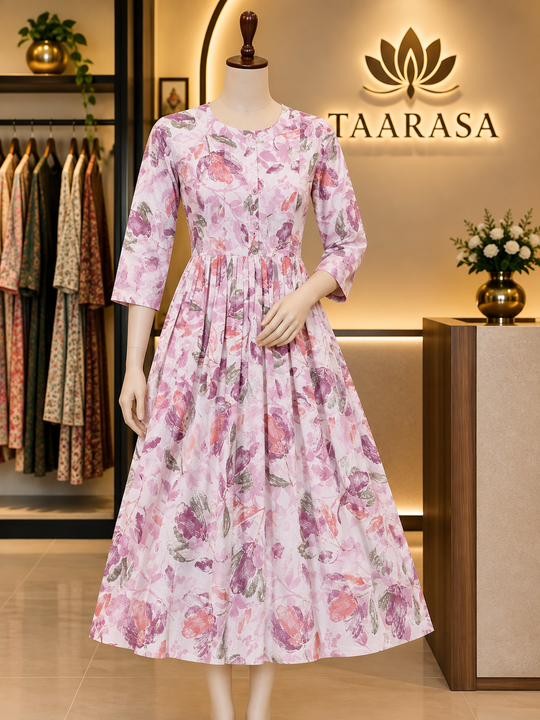 White and Pink Floral Feeding Kurti