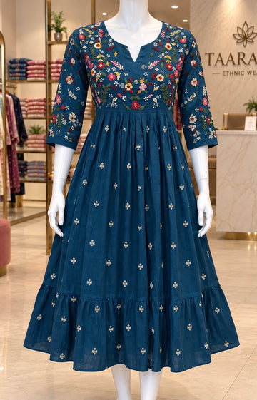 Peacock blue 2 tier jamdani Kurti