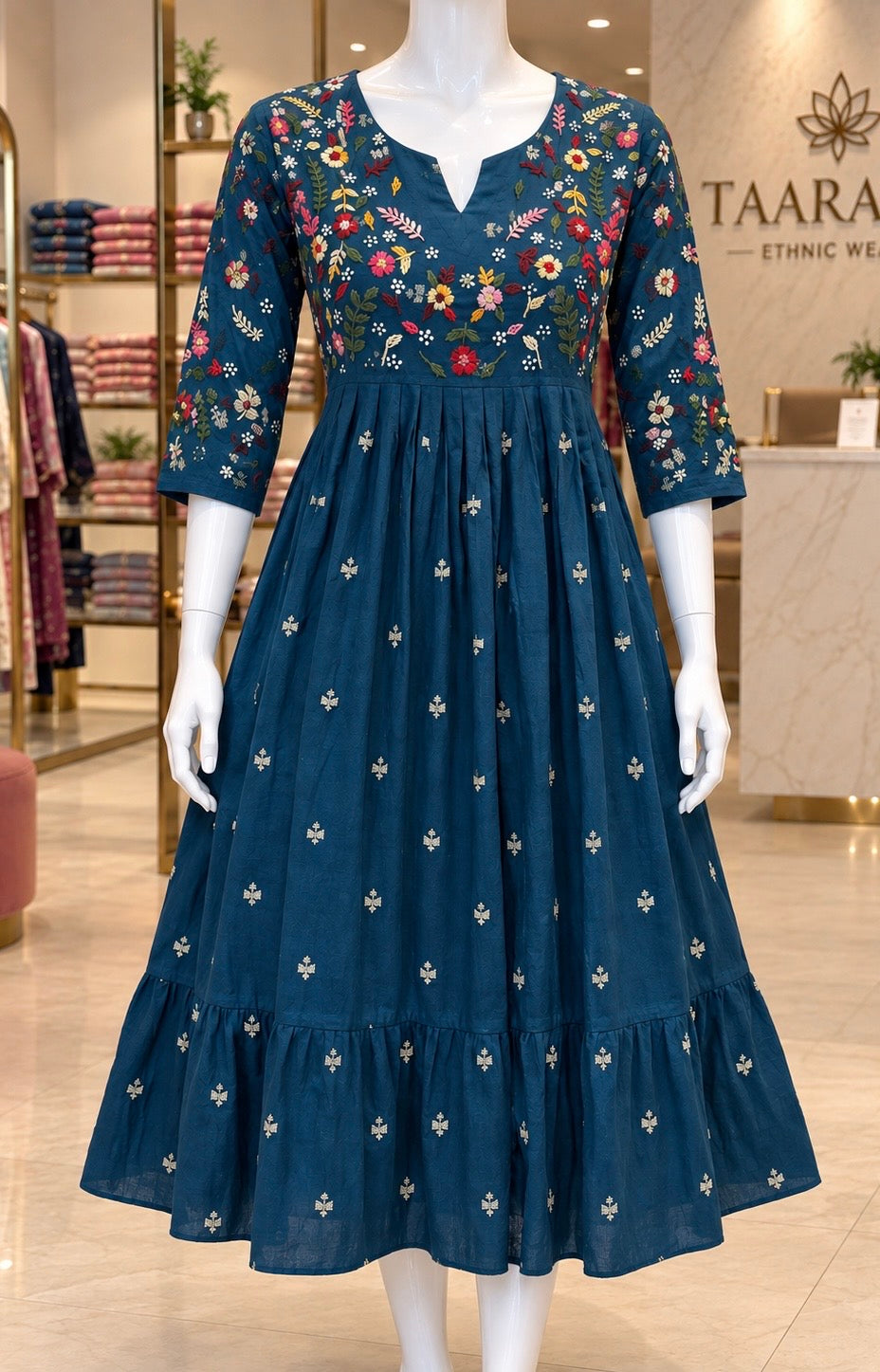 Peacock blue 2 tier jamdani Kurti