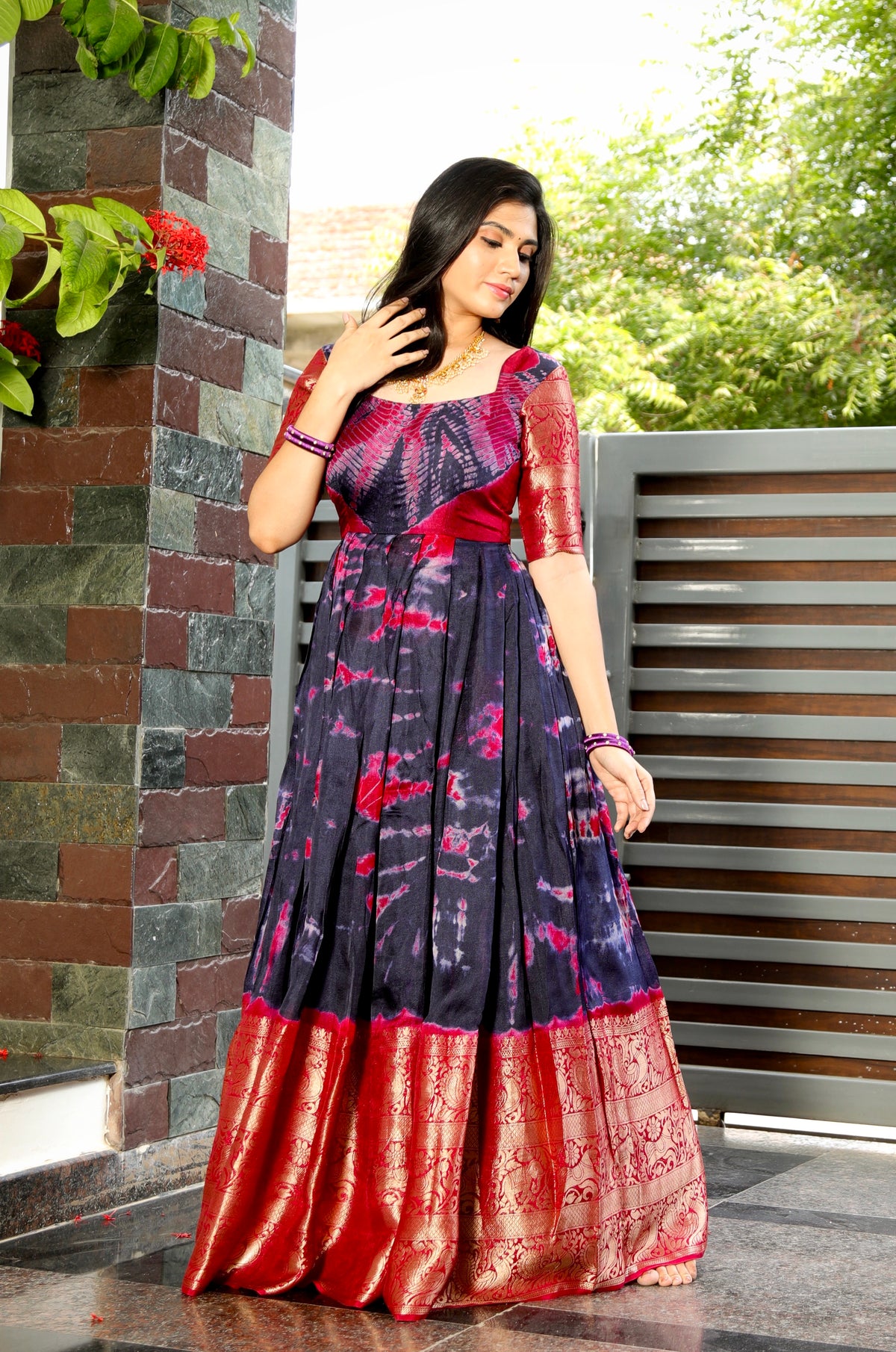 Navy blue Shibori dress