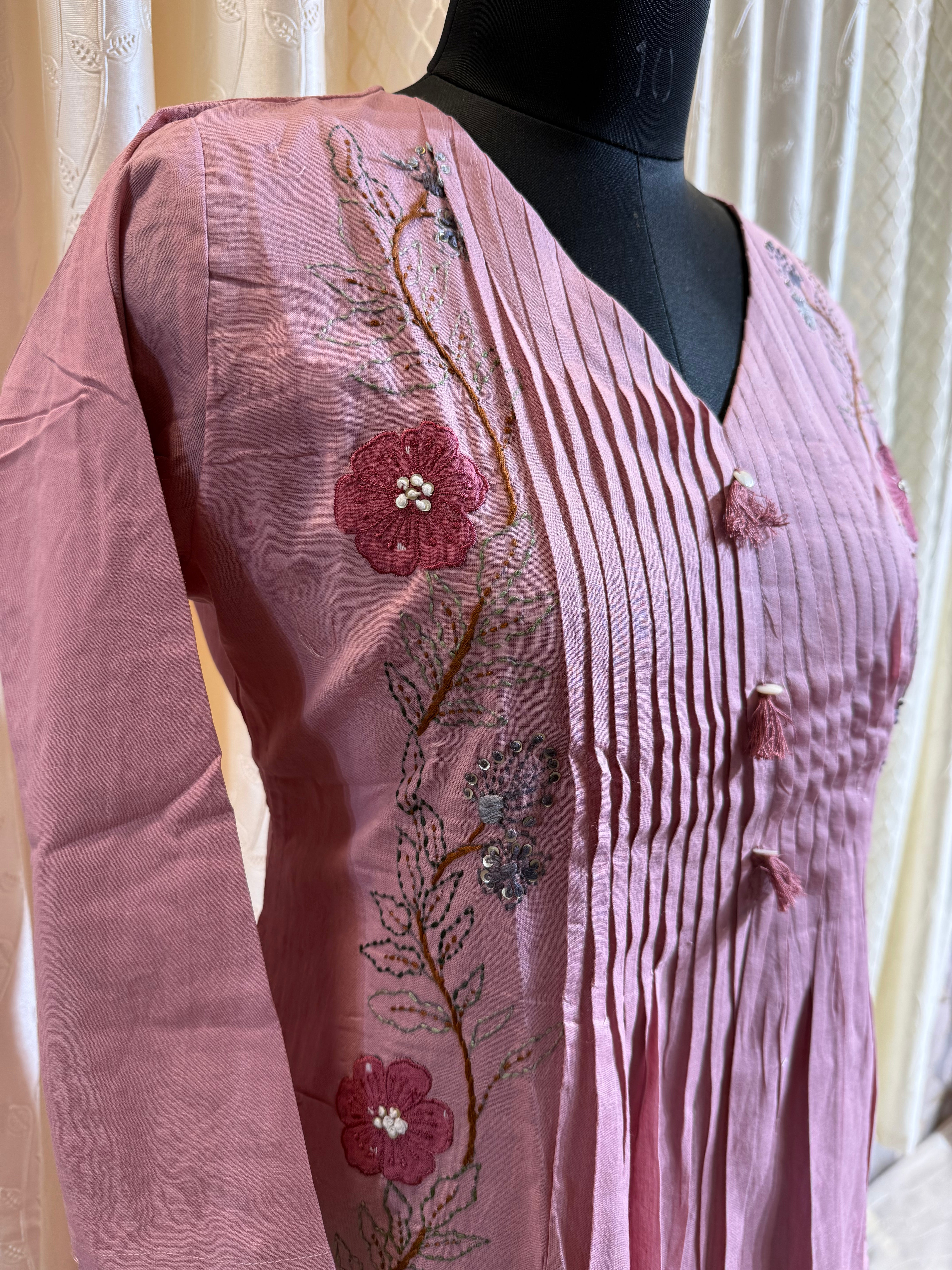 Onion pink Kantha Work Kurti