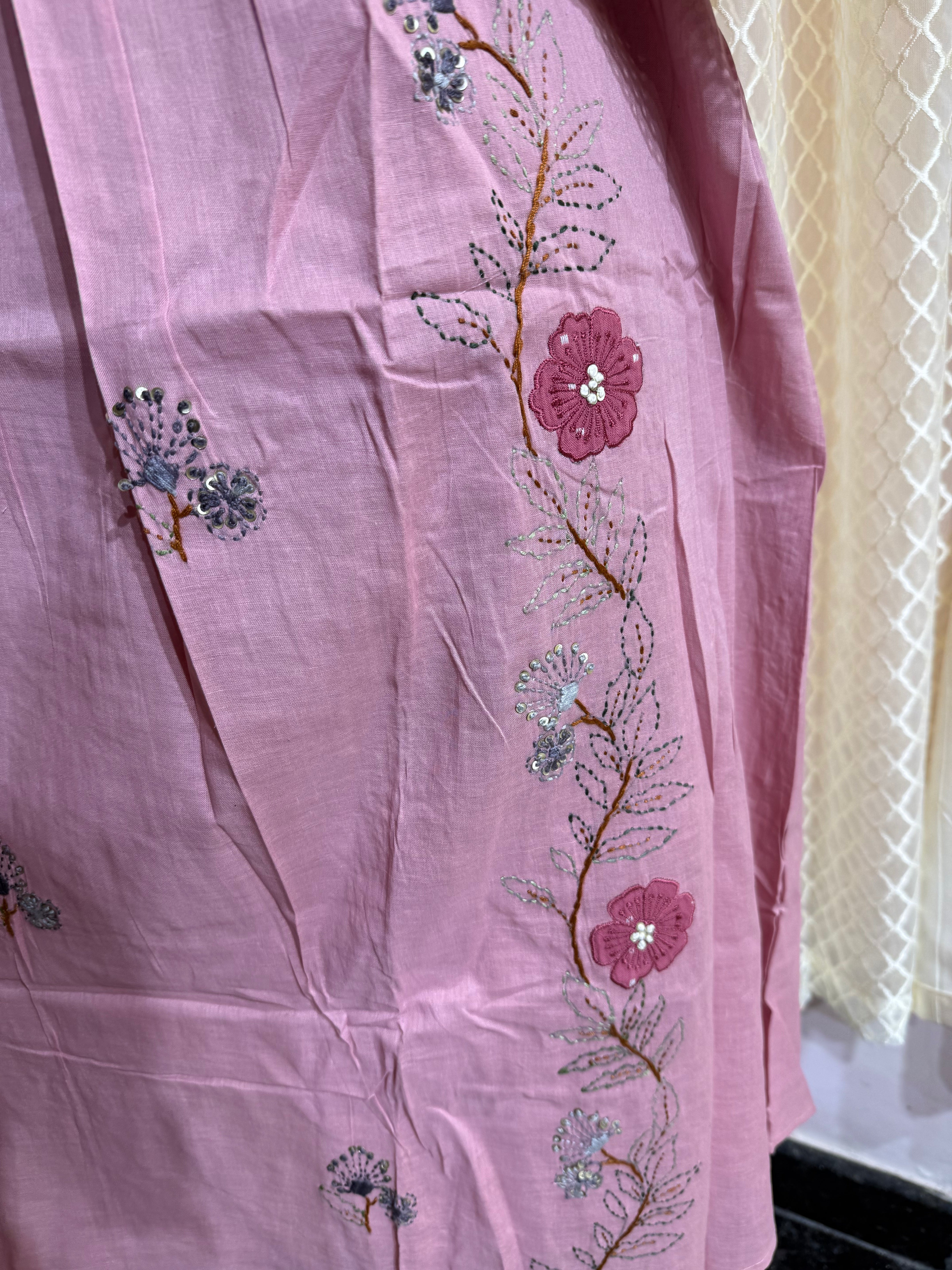 Onion pink Kantha Work Kurti