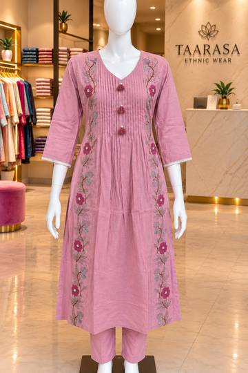 Onion pink Kantha Work Kurti